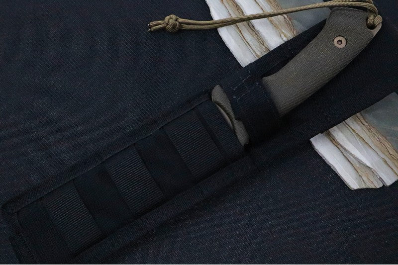 Spartan Blades Difensa Fixed Blade - Flat Dark Earth Blade / Green Handle Scales / Black Nylon Sheath SB19DEGRNLBK