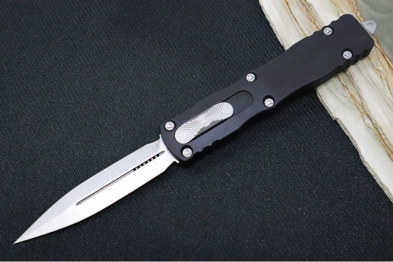 Microtech Dirac Delta OTF - Double Edge / Stonewash Finish / Black Anodized Aluminum Handle 227-10
