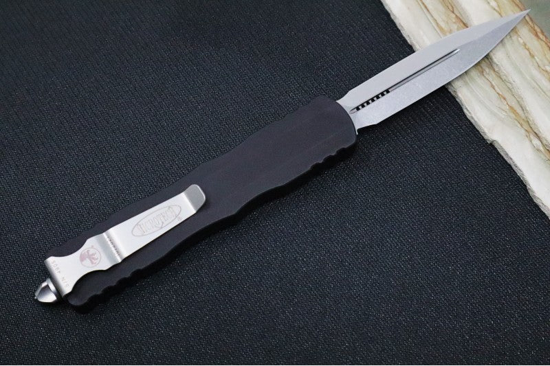 Microtech Dirac Delta OTF - Double Edge / Stonewash Finish / Black Anodized Aluminum Handle 227-10