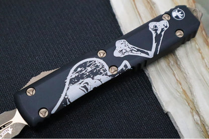 Microtech Ultratech "Death Card" Signature Series OTF - Black Anodized Aluminum Handle / Dagger Blade / Bronzed Apocalyptic Finish  122-13DCS