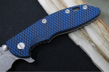 Rick Hinderer Knives XM-18 - 3.5" Spearpoint Blade / Working Finish / Black & Blue G-10 Handle