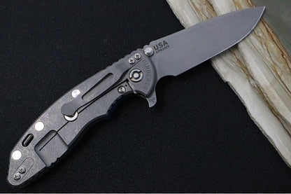 Rick Hinderer Knives XM-18 - 3.5" Spearpoint Blade / Working Finish / Black & Blue G-10 Handle