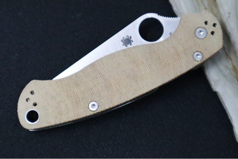 Spyderco Paramilitary 2 - Brown Canvas Micarta Handle / Satin CPM-Cruwear Blade - C81MPCW2 - Northwest Knives