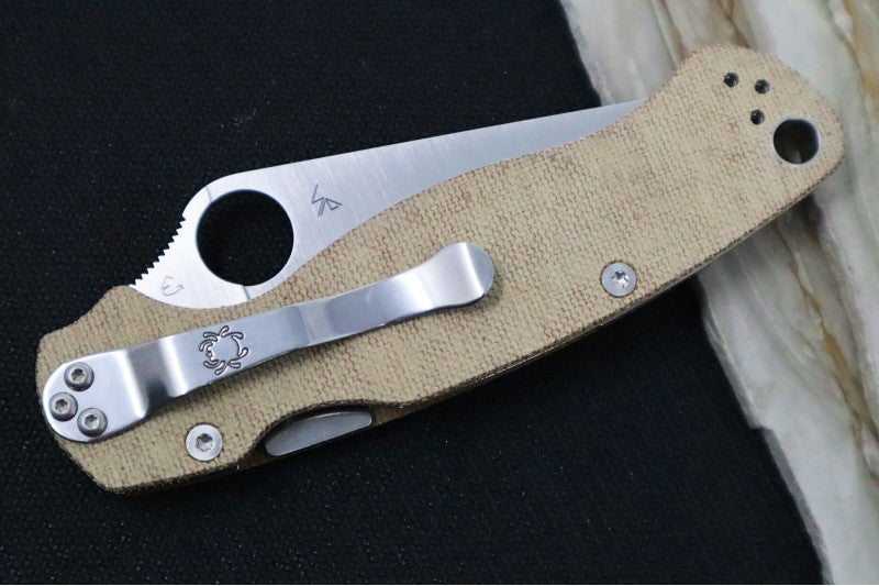 Spyderco Paramilitary 2 - Brown Canvas Micarta Handle / Satin CPM-Cruwear Blade - C81MPCW2 - Northwest Knives