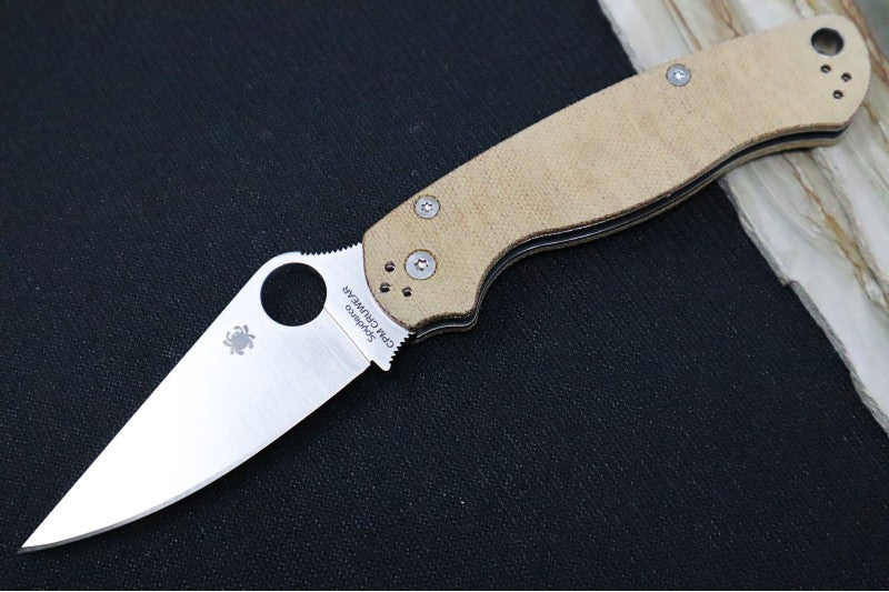 Spyderco Paramilitary 2 - Brown Canvas Micarta Handle / Satin CPM-Cruwear Blade - C81MPCW2 - Northwest Knives