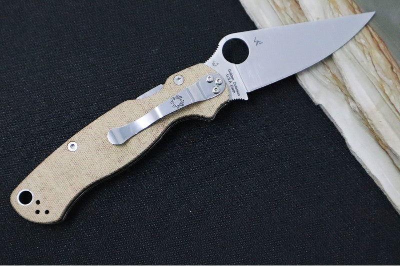 Spyderco Paramilitary 2 - Brown Canvas Micarta Handle / Satin CPM-Cruwear Blade - C81MPCW2 - Northwest Knives