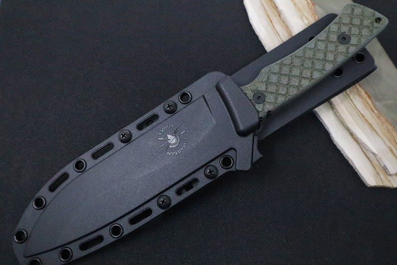 Spartan Blades Machai Fixed Blade - Black Blade / Green Micarta Handle / Black Retention Sheath SBSL002BKGR