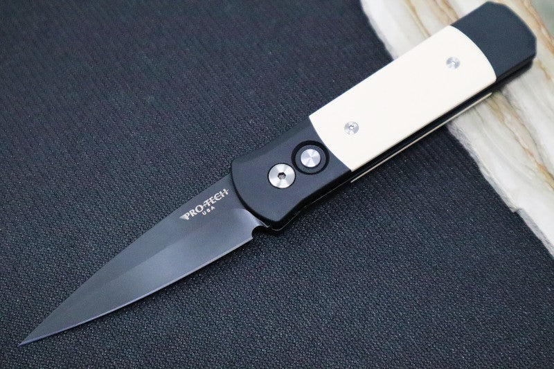 Pro Tech Godson Auto - Black Handle w/ Ivory Micarta Insert - 154CM Black Blade 752