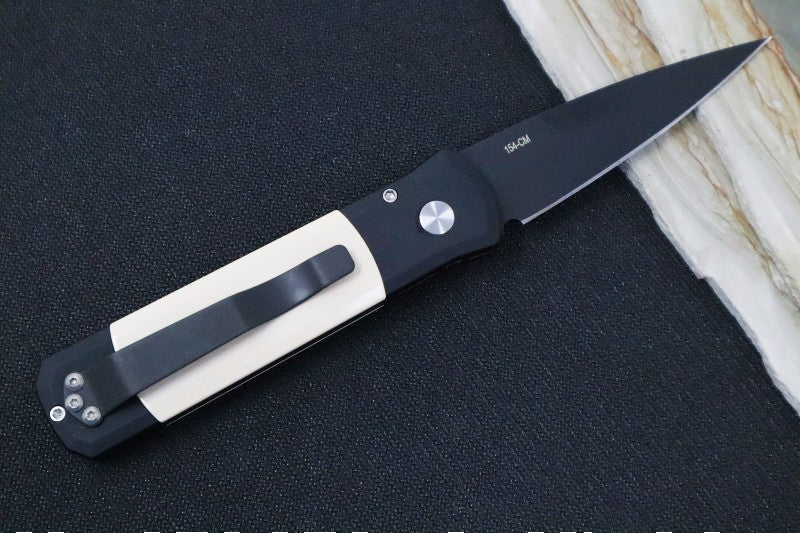 Pro Tech Godson Auto - Black Handle w/ Ivory Micarta Insert - 154CM Black Blade 752 - Northwest Knives
