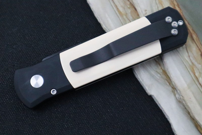 Pro Tech Godson Auto - Black Handle w/ Ivory Micarta Insert - 154CM Black Blade 752 - Northwest Knives