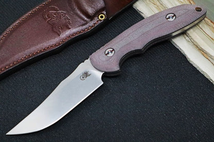 Rick Hinderer Knives Emmett Bowie -  Stonewashed Blade / Burgundy Micarta Handle / Brown Leather Sheath