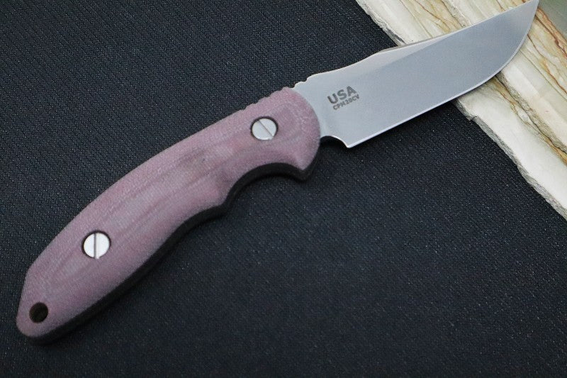 Rick Hinderer Knives Emmett Bowie -  Stonewashed Blade / Burgundy Micarta Handle / Brown Leather Sheath