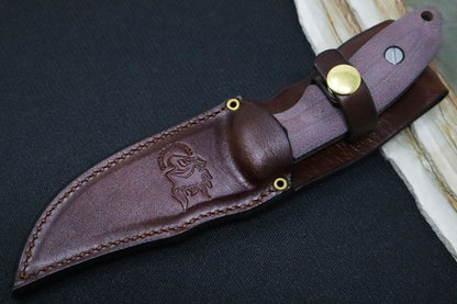 Rick Hinderer Knives Emmett Bowie -  Stonewashed Blade / Burgundy Micarta Handle / Brown Leather Sheath