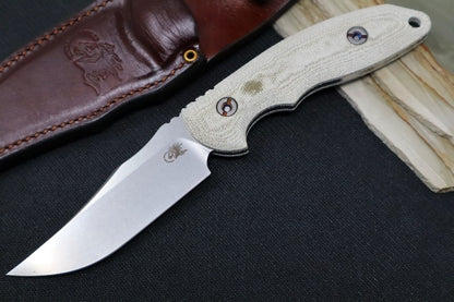 Rick Hinderer Knives Emmett Bowie -  Stonewashed Blade / OD Green Micarta Handle / Brown Leather Sheath