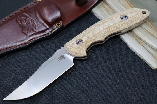 Rick Hinderer Knives Emmett Bowie -  Stonewashed Blade / Natural Micarta Handle / Brown Leather Sheath