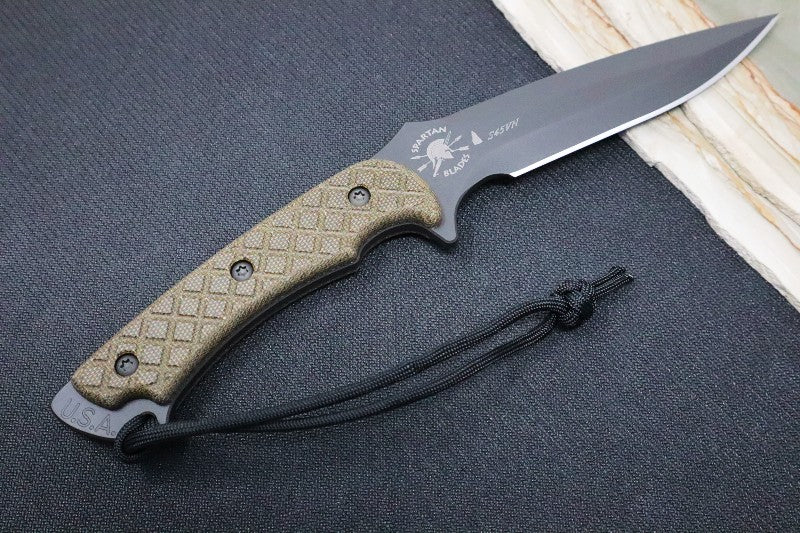 Spartan Blades ARES Fixed Blade - Black Blade & Green Micarta Handle