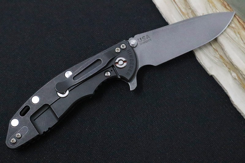 Rick Hinderer Knives XM-18 - 3.5" Spearpoint Blade / Working Finish / Black G-10 & Battleworn Black Finished Titanium Handle - Northwest Knives