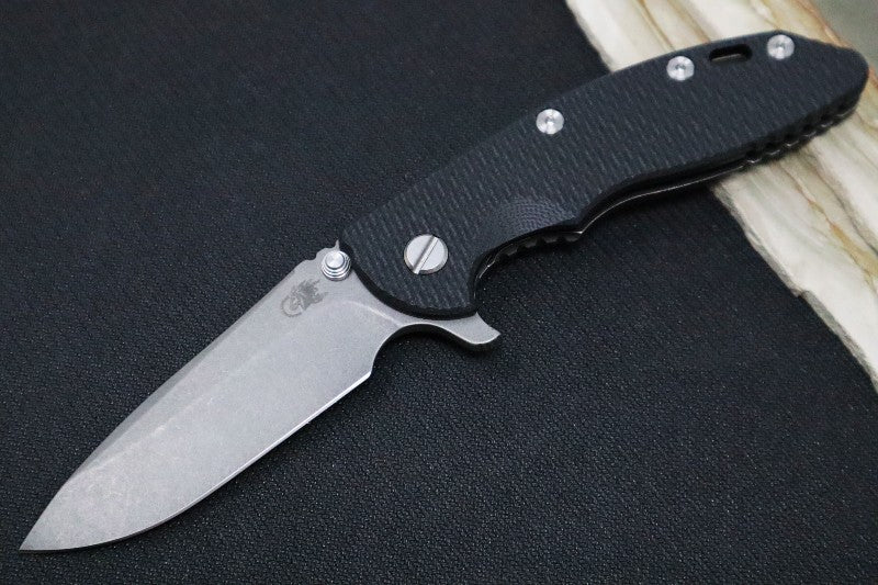 Rick Hinderer Knives XM-18 - 3.5" Spearpoint Blade / Working Finish / Black G-10 & Battleworn Black Finished Titanium Handle