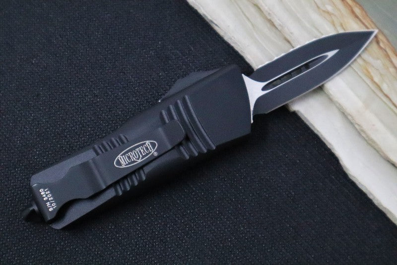 Microtech Mini Troodon Tactical OTF - Full Serrated Dagger Blade / Black Finish / Black Handle & Black Hardware 238-3T