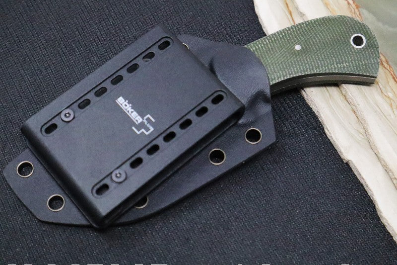 Boker Plus Mad Man Fixed Blade - D2 Steel / Clip Point Style Blade / Green Micarta Handle and Kydex Sheath 02BO052