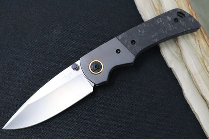 Boker Plus Gulo Pro - Drop Point Bladfe / D2 Steel / Black Marbled Carbon Fiber & Titanium Bolsters 01BO177