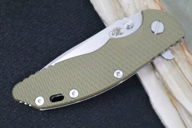 Rick Hinderer Knives XM-18 - Tri Way Pivot- 3.5" Recurve Blade / Stonewash Finish / OD Green G-10 Handle - Northwest Knives