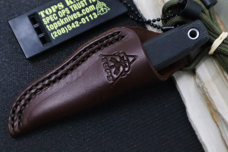 Tops Mini Tanimboca Puukko - 1095 Steel / Black Canvas Micarta Handle / Leather Sheath MPUK-01 - Northwest Knives
