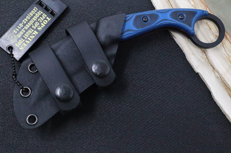 Tops Devil's Claw 2 - 1095 Steel / Black & Blue G-10 Handle / Black Kydex Sheath DEVCL-02 - Northwest Knives