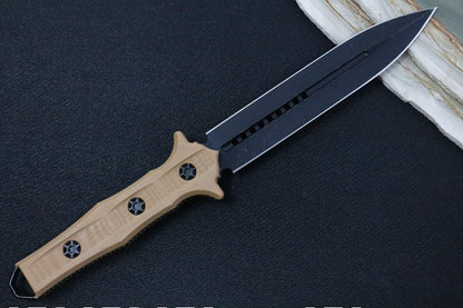 Heretic Knives Nephilim Fixed Blade - Battleworn Black Dagger Blade / Elmax Steel / FDE G-10 Handle H003-8A-FDE