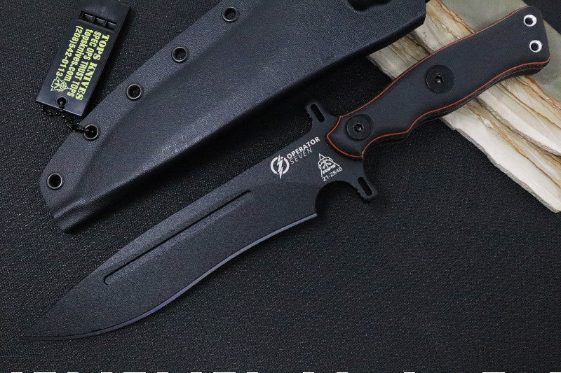 Tops Operator 7 Blackout Edition - 1075 Steel / Black Micarta & Black G10 Handle / Black Kydex Sheath OP7-02 - Northwest Knives