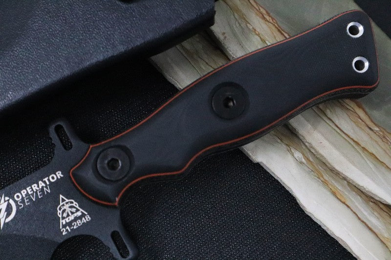 Tops Operator 7 Blackout Edition - 1075 Steel / Black Micarta & Black G10 Handle / Black Kydex Sheath OP7-02 - Northwest Knives
