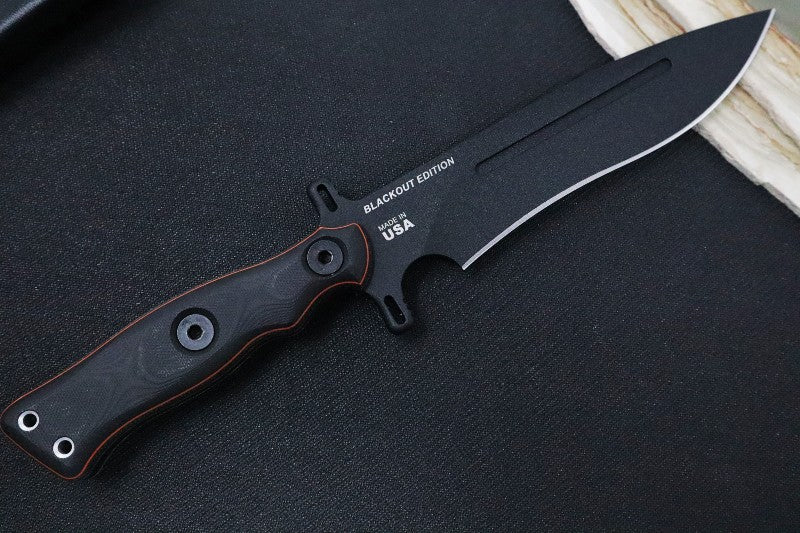 Tops Operator 7 Blackout Edition - 1075 Steel / Black Micarta & Black G10 Handle / Black Kydex Sheath OP7-02 - Northwest Knives