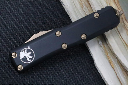 Microtech UTX-85 OTF - Double Edge with Full Serrate / Bronzed Blade / Black Body - 232-15