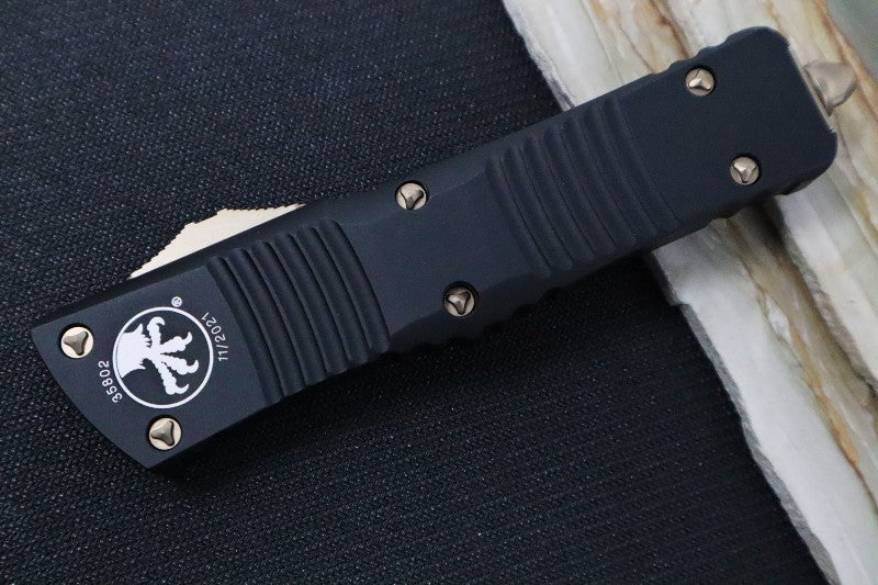 Microtech Combat Troodon OTF - Bronzed Blade / Double Edge with Full Serrate / Black Anodized Aluminum Handle - 142-15