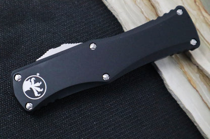 Microtech Hera OTF - Double Edge / Stonewash Blade with Full Serrate / Black Aluminum Handle 702-12