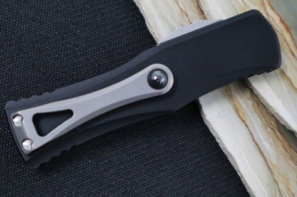 Microtech Hera OTF - Double Edge / Stonewash Blade with Full Serrate / Black Aluminum Handle 702-12