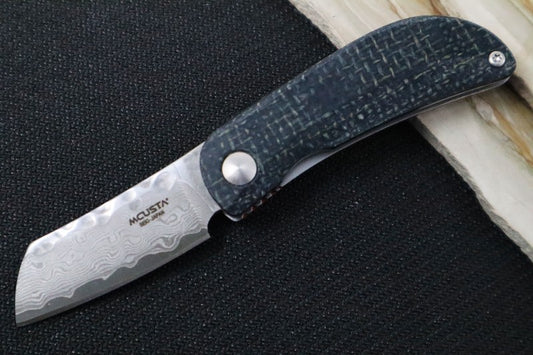 MCUSTA Petit Japanese Folding Knife - VG-10 Core Damascus Blade / Sheepsfoot / Orange & Black Micarta Handle MC-0211D