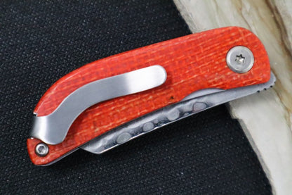 MCUSTA Petit Japanese Folding Knife - VG-10 Core Damascus Blade / Sheepsfoot / Orange & Black Micarta Handle MC-0211D