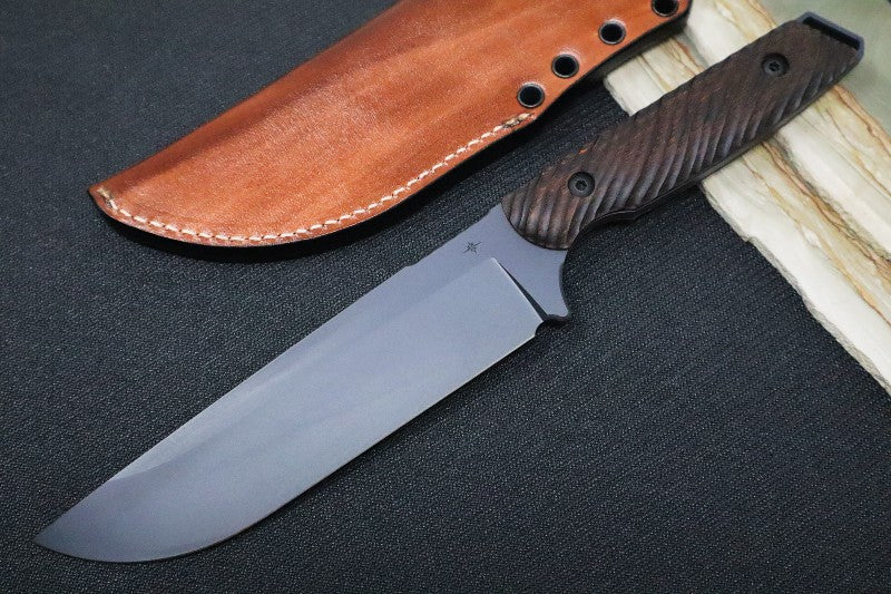 attleship Grey KG Gunkote Finished Blade | Walnut Dynamic Fluting Handle | Leather Sheath | Northwest Knives