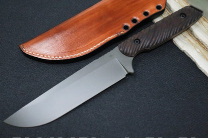 Toor Knives Field 1.0 - Spanish Moss KG Gunkote Finished Blade / CPM-154CM Steel / Walnut Dynamic Fluting Handle / Leather Sheath 850022587016