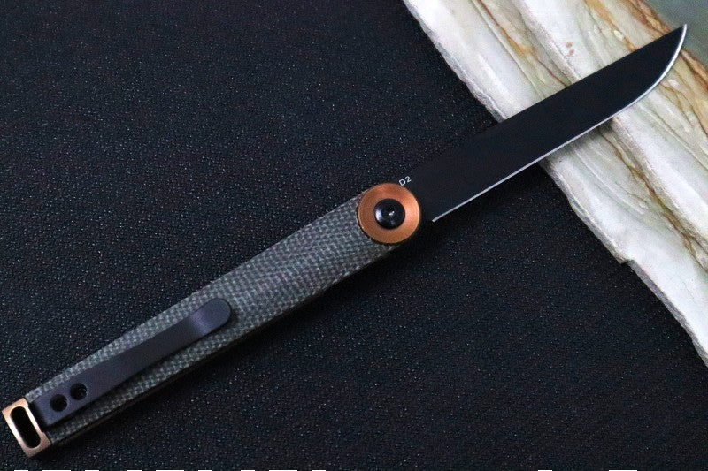 Boker Plus Kaizen Green Canvas Micarta Flipper - Drop Point Blade / D2 steel / Green Canvas Micarta handle 01BO391 - Northwest Knives