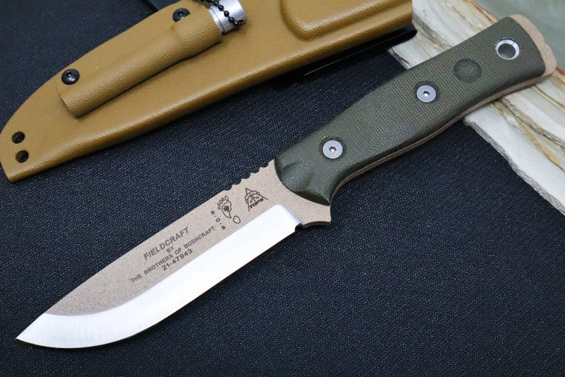 Tops BOB Fieldcraft Tan Edition - 1095 Steel / Green Canvas Micarta Handle / Kydex Sheath BROS-TAN - Northwest Knives