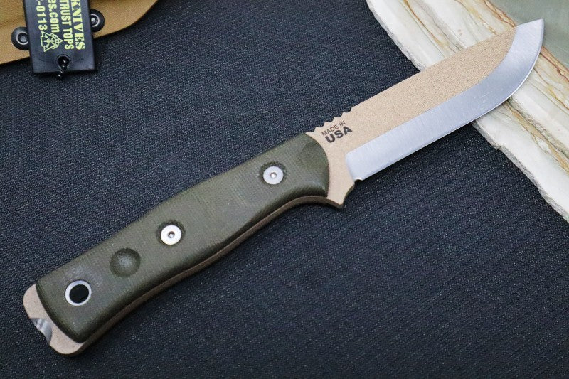 Tops BOB Fieldcraft Tan Edition - 1095 Steel / Green Canvas Micarta Handle / Kydex Sheath BROS-TAN