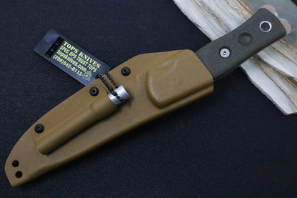 Tops BOB Fieldcraft Tan Edition - 1095 Steel / Green Canvas Micarta Handle / Kydex Sheath BROS-TAN