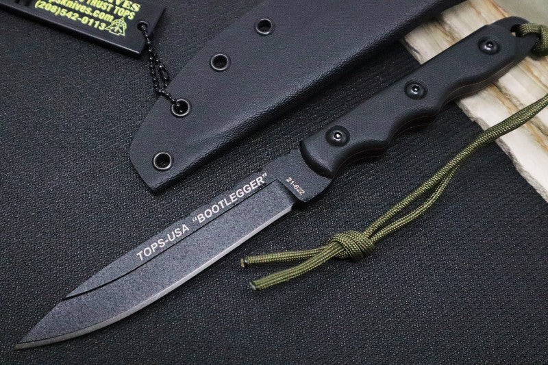 Tops Ranger Bootlegger Knife - 1095 Steel / Black G-10 Handle / Kydex Sheath RBL-01 - Northwest Knives