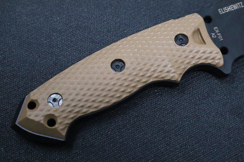 Hogue Knives EX F01 - Solid FDE G-10 Handle Scales / A2 Tool Steel Blade / Black 5.5" Tanto Blade 35127
