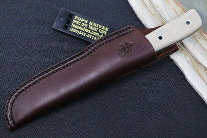 Tops Sonoran - 1095 Steel / Tan G10 Handle / Brown Leather Sheath TSNRN-01