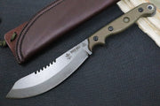Tops Brush Wolf - 1095 Steel / Green Canvas Micarta Handle / Brown Leather Sheath BWLF-01 - Northwest Knives