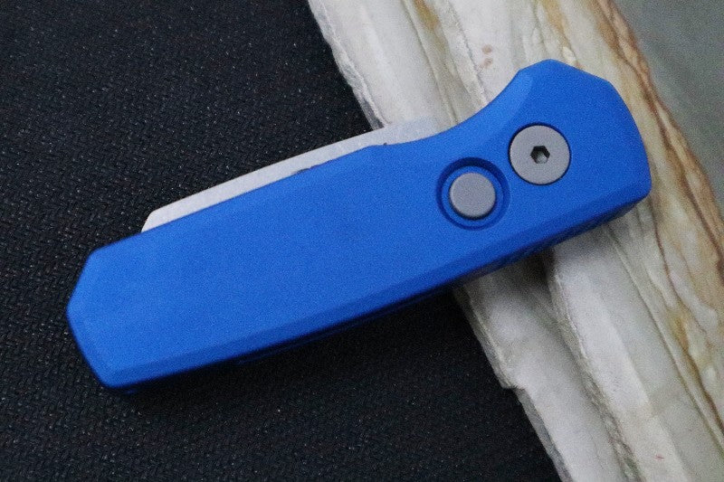 Pro Tech Runt Auto - Blue Aluminum Handle / Stonewashed Reverse Tanto Blade / CPM-20CV Steel R5212-BLUE
