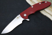 Rick Hinderer Knives XM-18 - Tri Way Pivot- 3.5" Recurve Blade / Stonewash Finish / Red G-10 Handle / Bronze Finished Frame - Northwest Knives